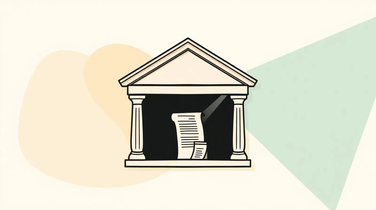 Illustration of a small courthouse cashier window with a folded receipt and a single dollar bill