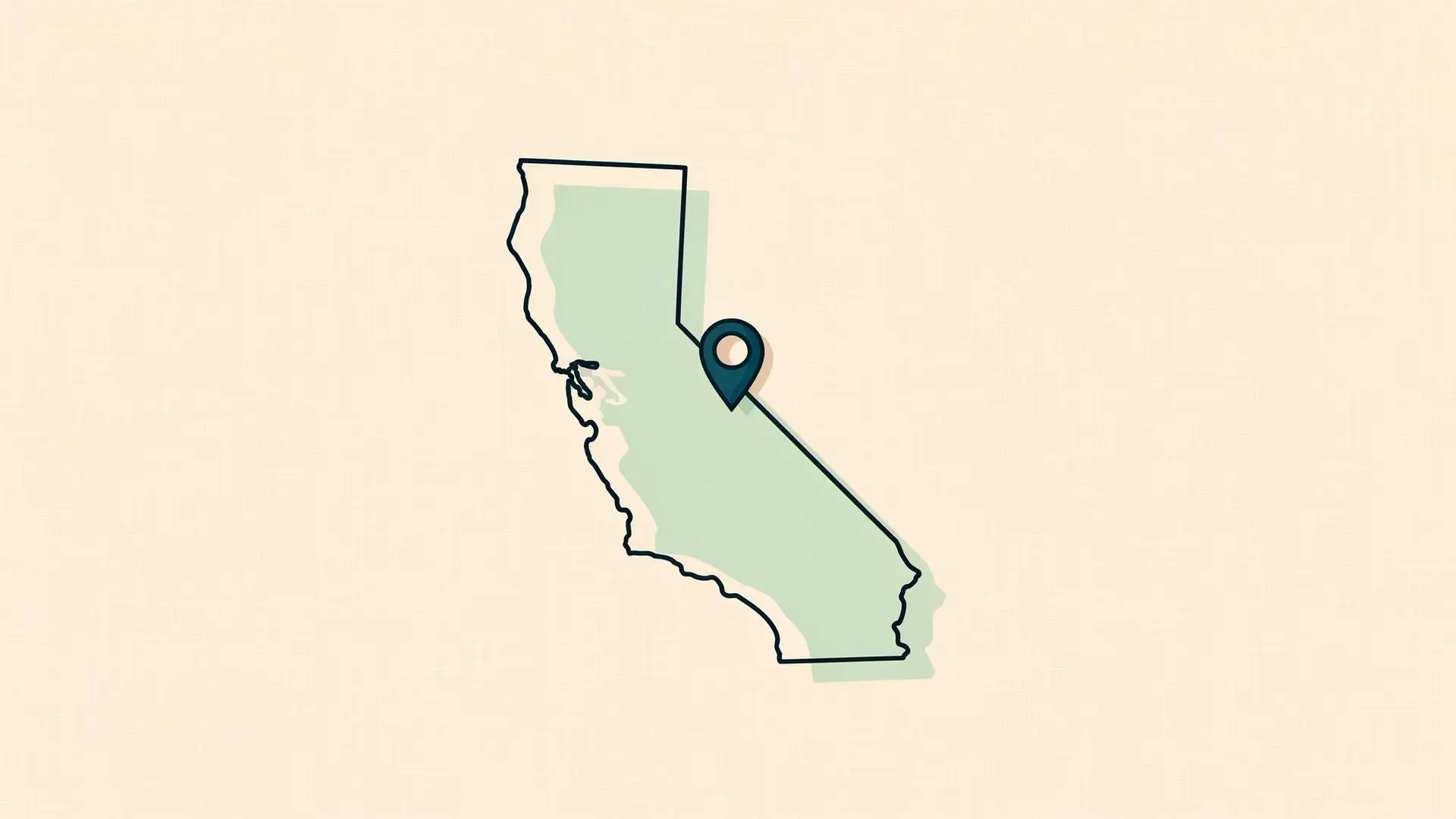 Illustration of the outline of the state of California with a map pin marker