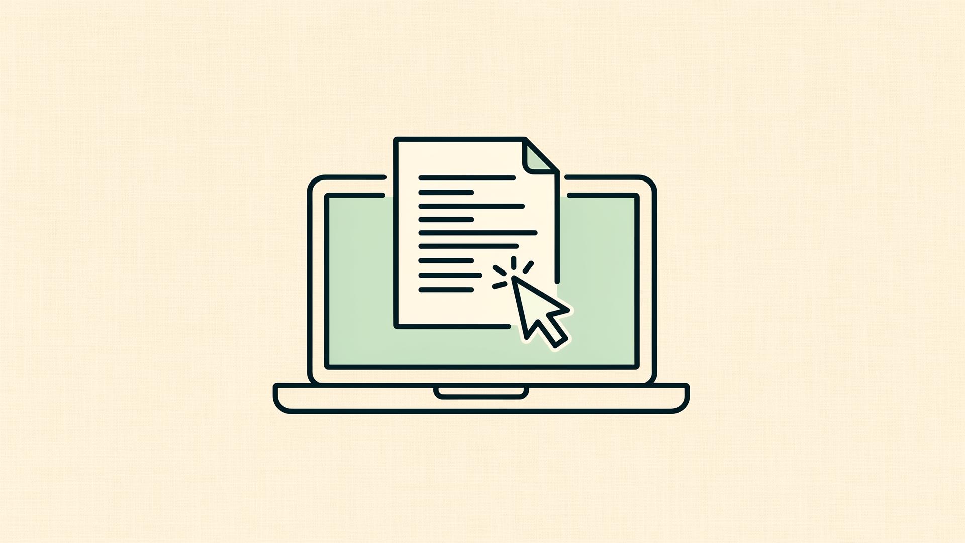 Illustration of a laptop displaying a document with a cursor, representing online document preparation