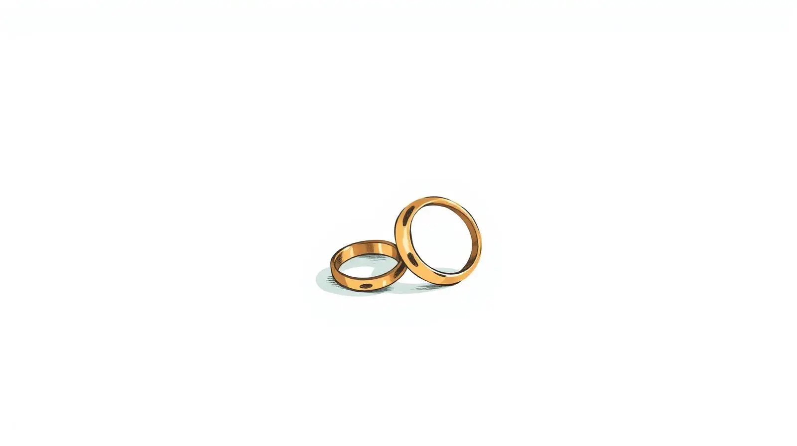 Illustration of two gold wedding rings separated on a flat surface, representing infidelity and a no-fault divorce
