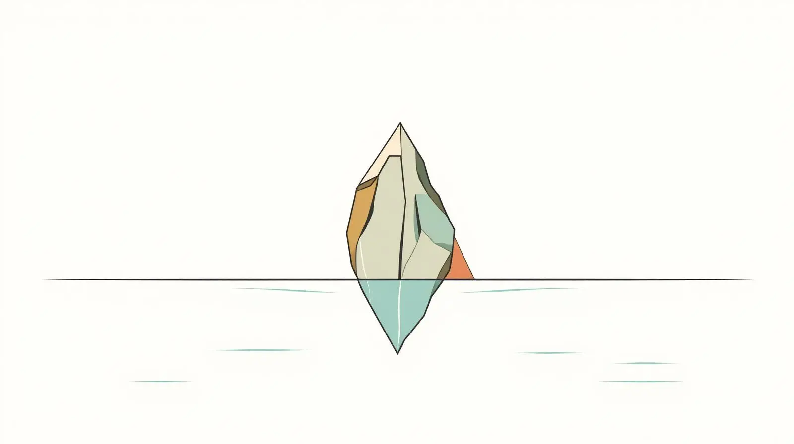 Illustration of a small iceberg with a tip above the waterline and a larger mass implied beneath