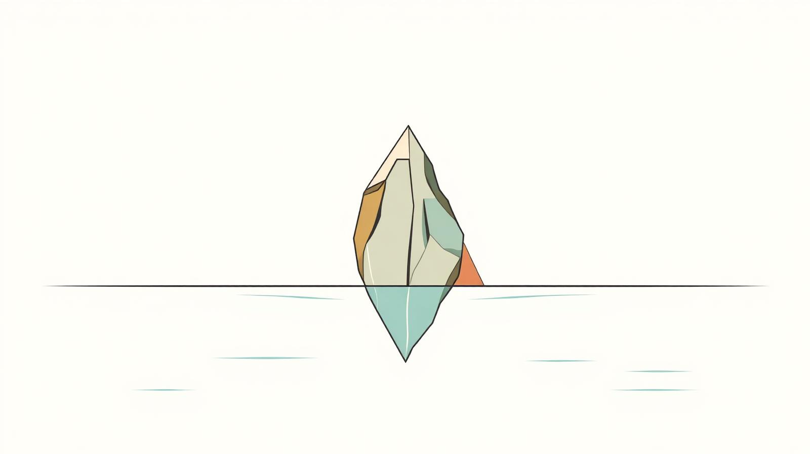 Illustration of a small iceberg with a tip above the waterline and a larger mass implied beneath