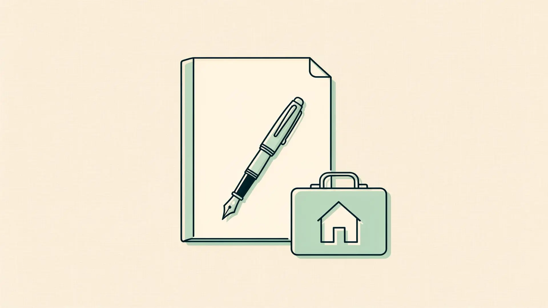 Illustration of a fountain pen on a folder with a small home icon, representing handling divorce paperwork on your own