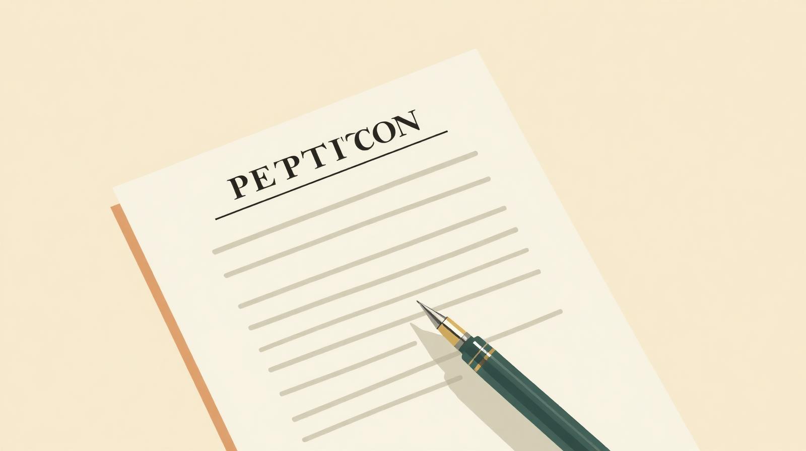 Illustration of a California Petition for Dissolution form with a pen resting on top
