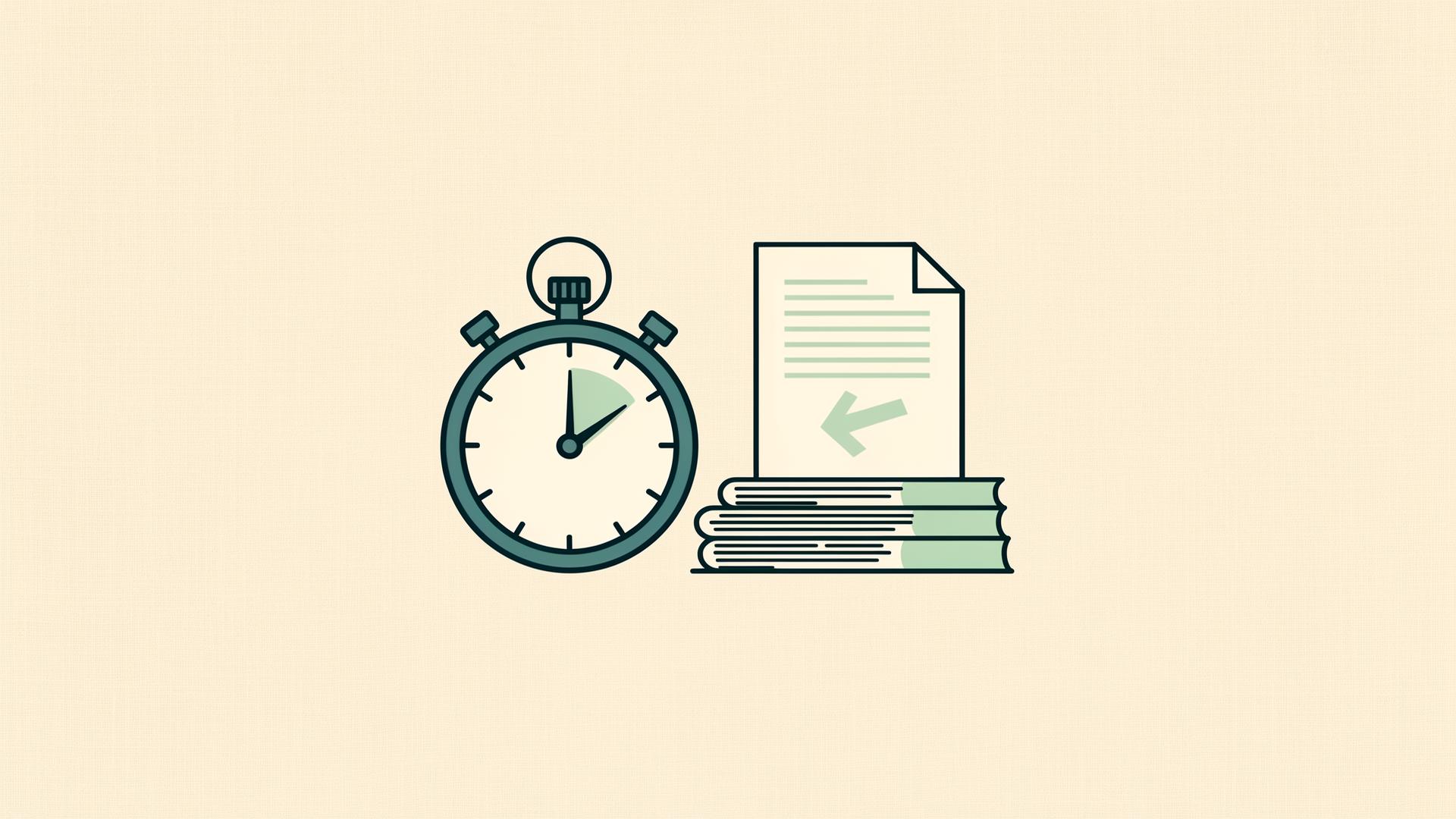 Illustration of a stopwatch and a document with a forward arrow, suggesting an efficient divorce process