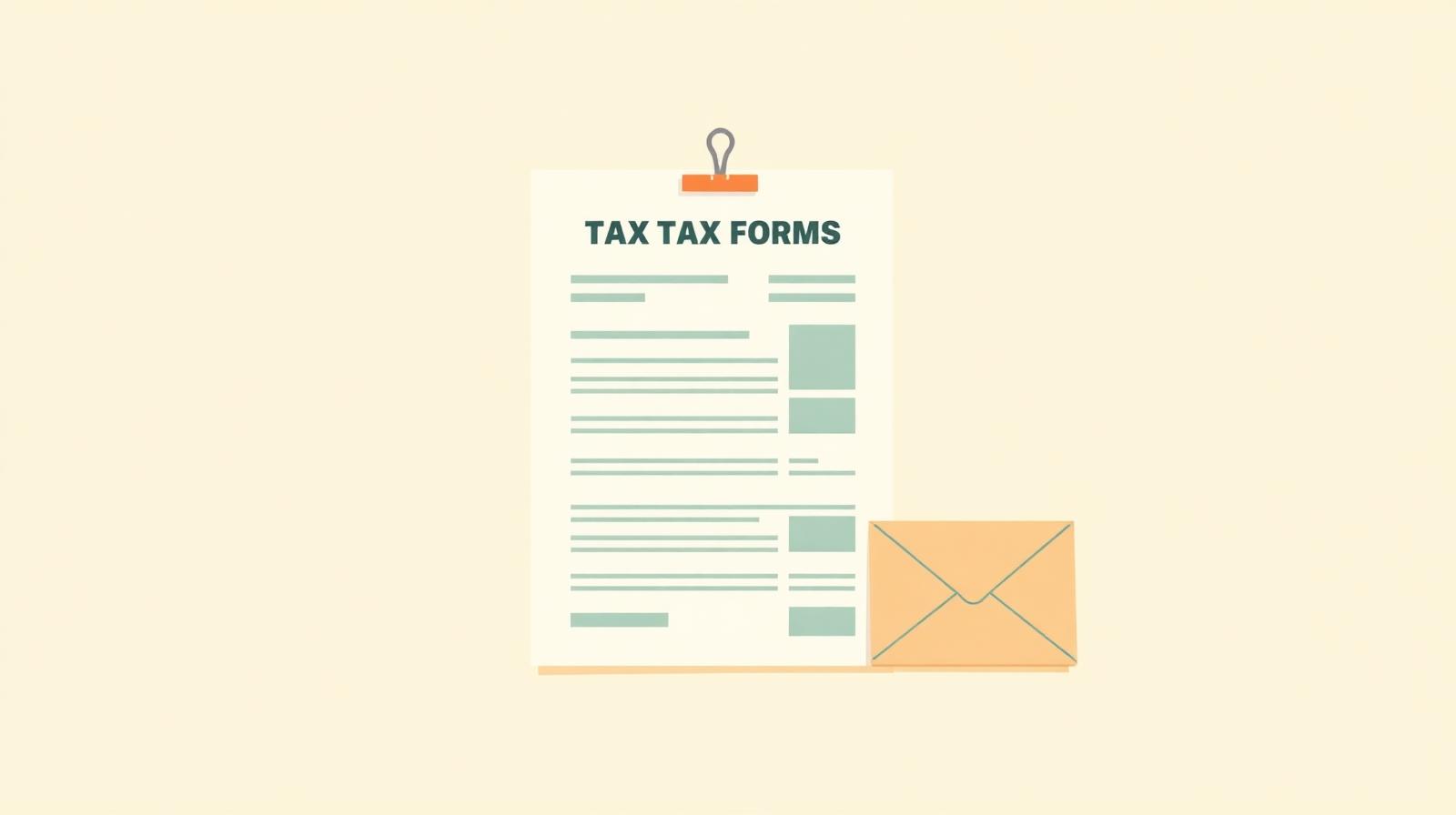 Illustration of a clipped tax form beside a single envelope, representing federal vs. state alimony tax treatment