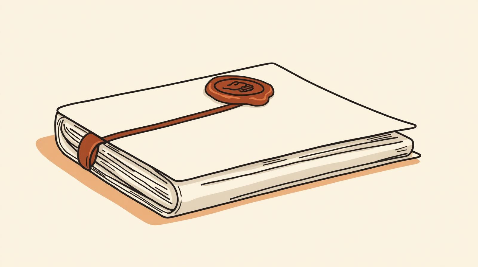 Illustration of a bound settlement agreement with a wax seal and handshake emblem
